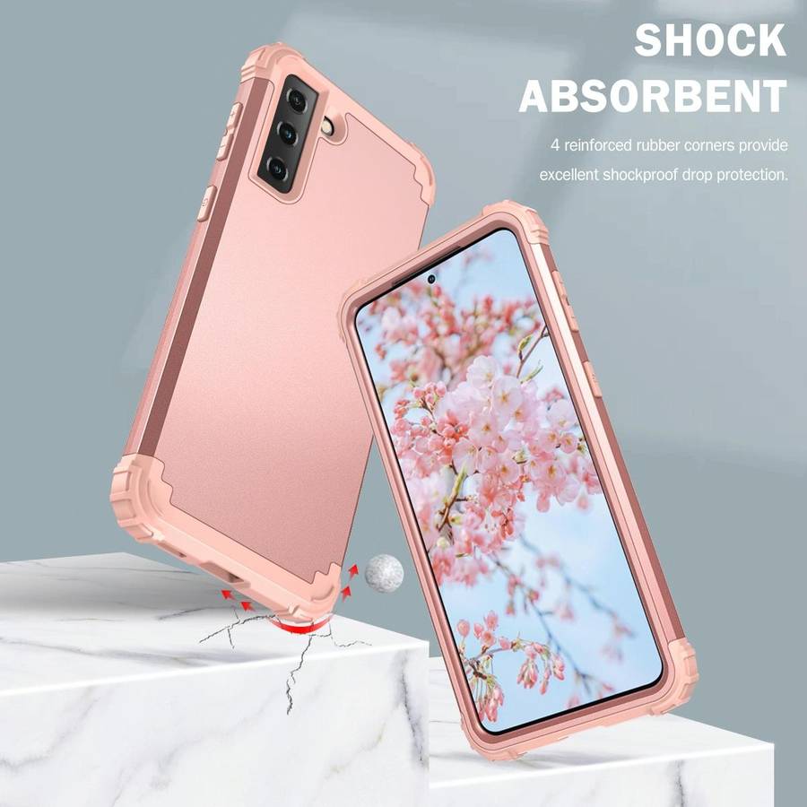 For Samsung Galaxy S21 5G 3 in 1 Shockproof PC + Silicone Protective Case(Rose Gold)