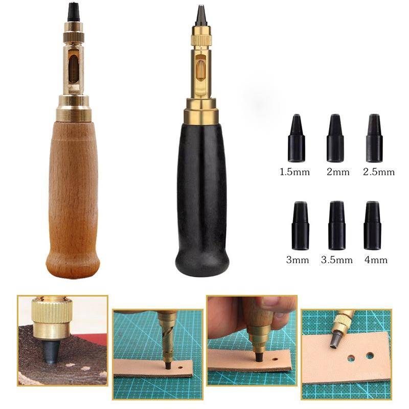 6 In 1 Automatic Belt Punch Punching Multi-scalp Anechoic Belt Punch(Wood Color)