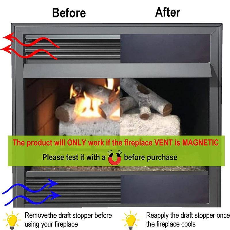 2 PCS Magnetic Fireplace Draft Stopper Fireplace Cover to Block Cold Air 91.44 x 15.24cm