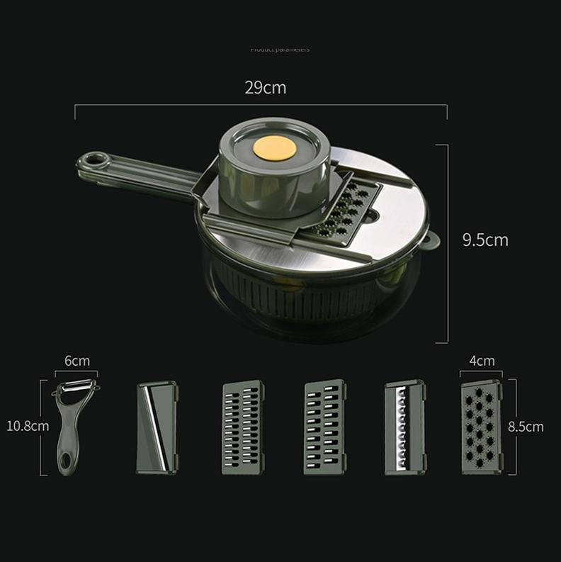 6 In 1 Hand-guard Vegetable Cutter with Water Filter and Storage Function(Green)