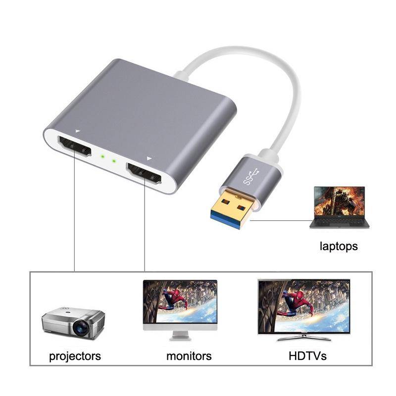 USB 3.0 To Dual HDMI High Definition Converter 4K USB Same Screen Extender(Grey)