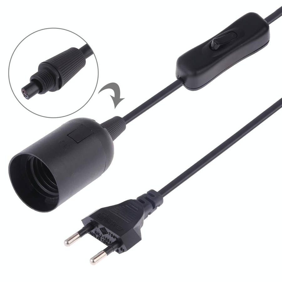 E27 Wire Cap Switch Lamp Holder Chandelier Power Socket with 1.5m Extension Cable, EU Plug(Black)