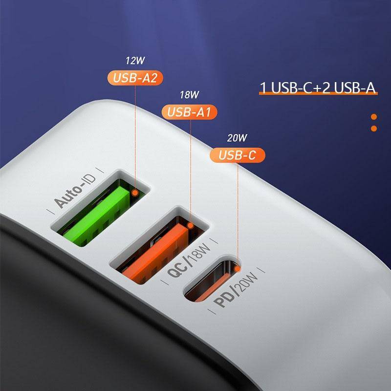 LDNIO A3513Q 32W QC3.0 3 USB Ports Phone Adapter UK Plug with 8 Pin Cable