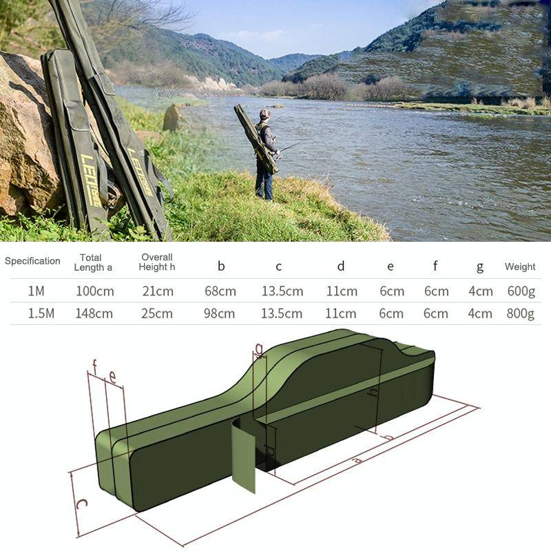 LEO 27746 Folding Fishing Rod Bag Long Fishing Gear Soft Bag, Length: 1.5m Black