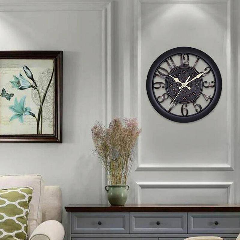 Home Round Retro Living Room Quartz Wall Clock(Antique Black)