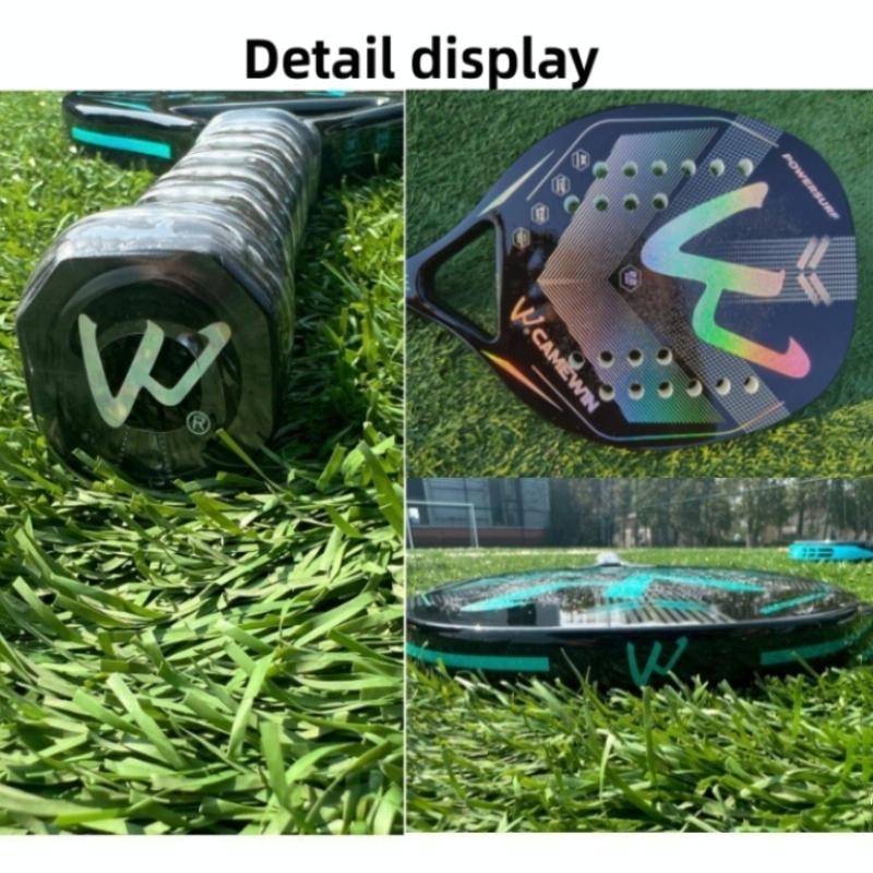 CAMEWIN 3K Carbon Fiber Rough Surface Beach Tennis Racket With Cover Bag(Black and Silver)
