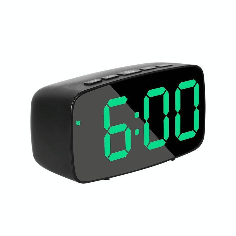 Mirror Bedside Alarm Clock Battery Plug-In Dual-Purpose LED Clock, Colour: Arc-shaped Black Shell...