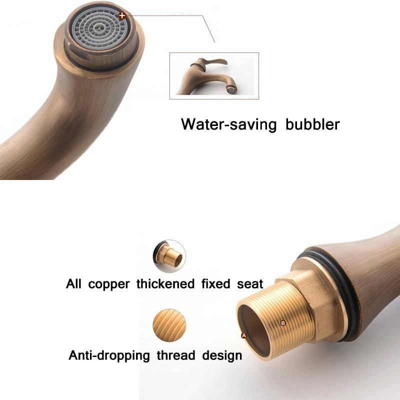 YP-5335 Antique Copper Single-Hole Under-Counter Basin Hot & Cold Water Faucet