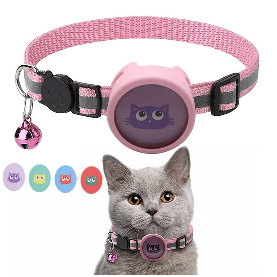 Pet Reflective Collar with Bell for AirTag(Pink)