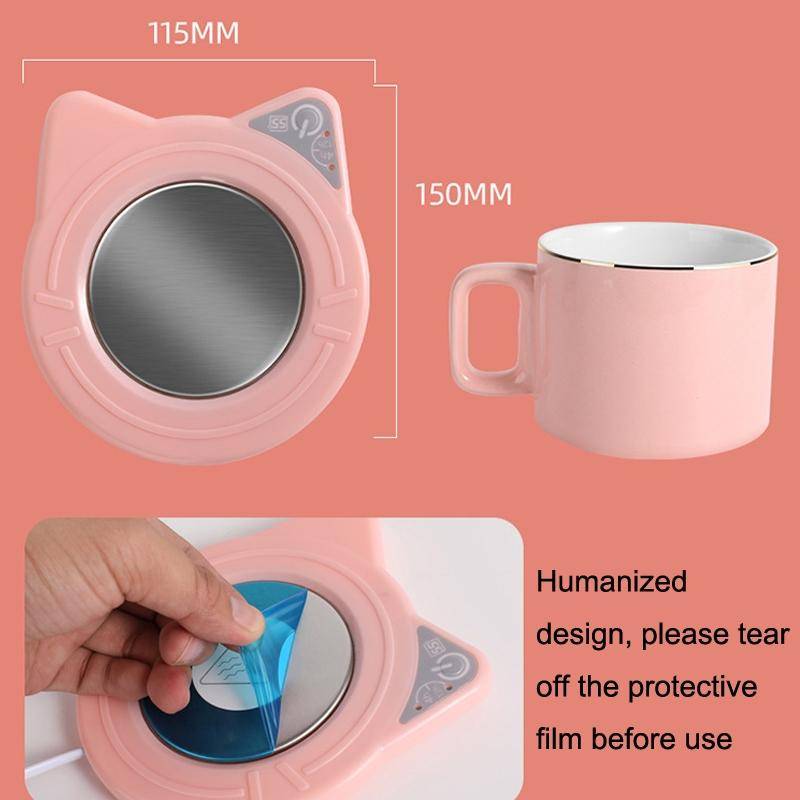 Automatic Heating Warm Coaster Hot Milk Coffee Cup Timed Thermos Cup Mat, US Plug(White)