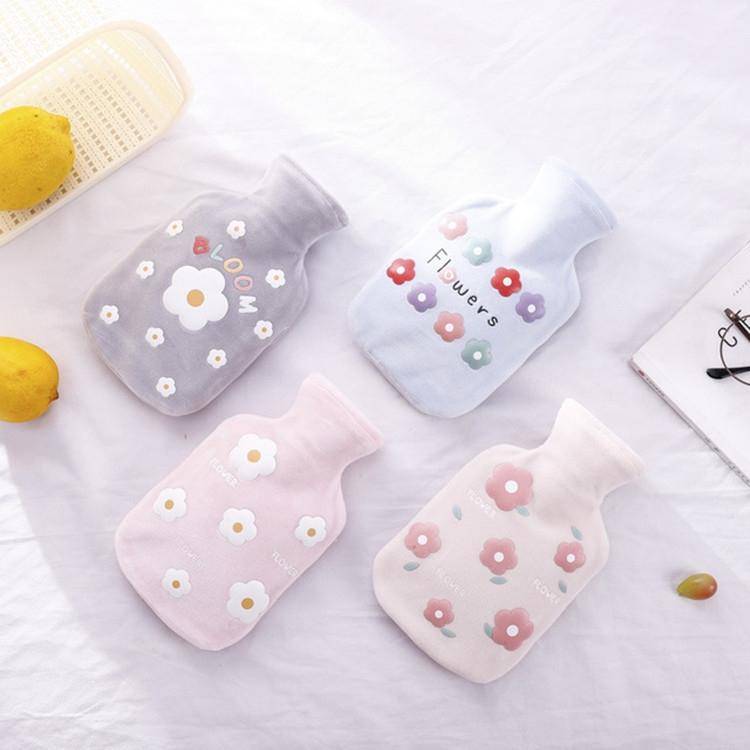 Cartoon Flowers Plush Hot Water Bottle Bag Injection Water Hand Warmer(Pink)