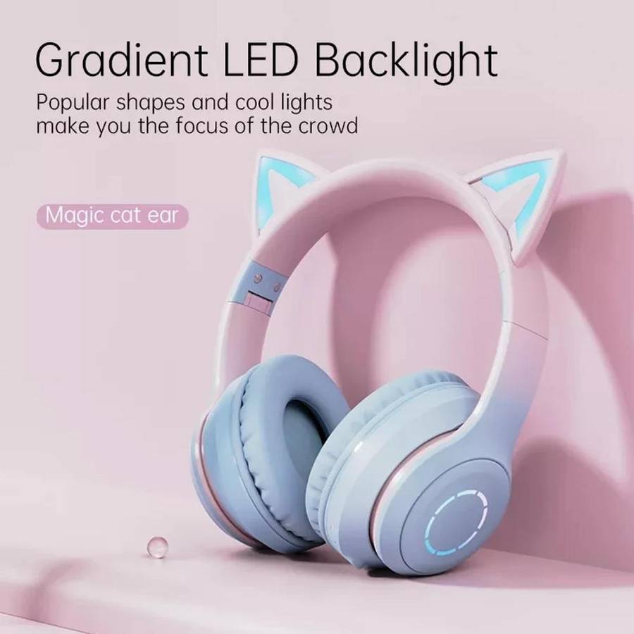 BT029C RGB Dual Modes Cat Ear Wireless Bluetooth Headphone(Purple)