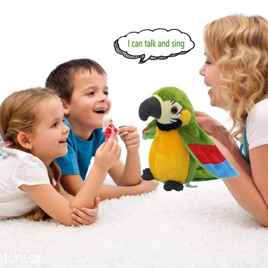 Plush Toy Parrots Recording Talking Parrots Will Twist the Fan Wings Children Toys, Size:Height 1...