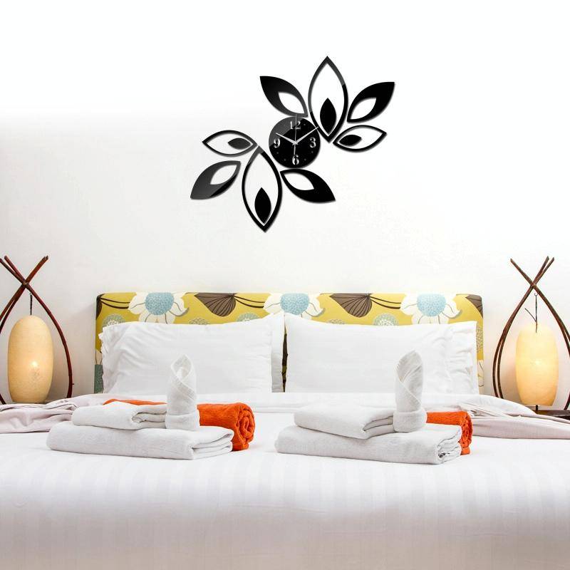 Flower Art Modern Design DIY Removable 3D Crystal Mirror Wall Clock Wall Sticker Living Room Bedr...