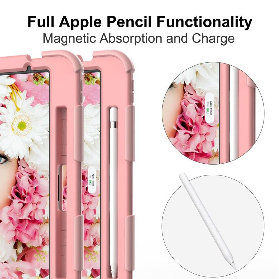 For iPad Air 2022 / 2020 10.9 Shockproof Two-Color Silicone Protective Case with Holder(Rose Gold...