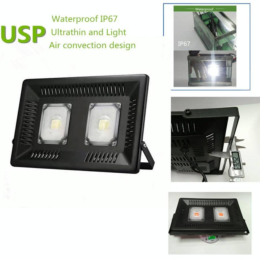 100W Waterproof LED Floodlight Lamp, 2 x 48 LED SMD 2835, Luminous Flux: > 8000LM, PF > 0.9, RA >...