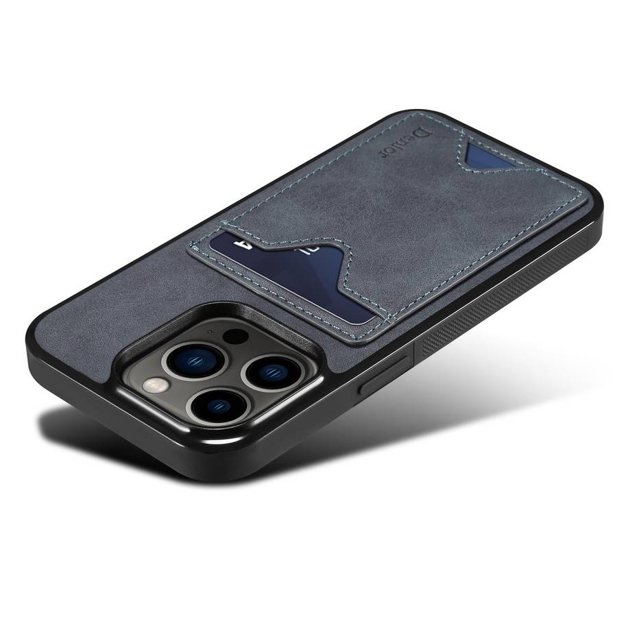 For iPhone 15 Pro Max Denior PU Back Cover Card Slot Holder Phone Case(Grey)