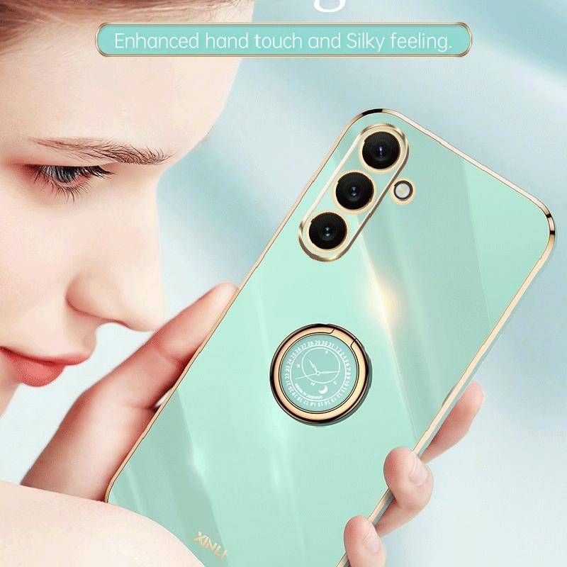 For Samsung Galaxy A24 4G XINLI Straight Edge 6D Electroplate TPU Phone Case with Ring Holder(Black)