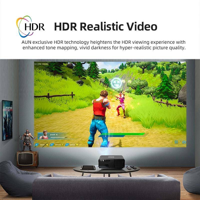 AUN U001 4K 18000 Lumens Portable Home Theater LED HD Digital Projector, EU Plug (Black)