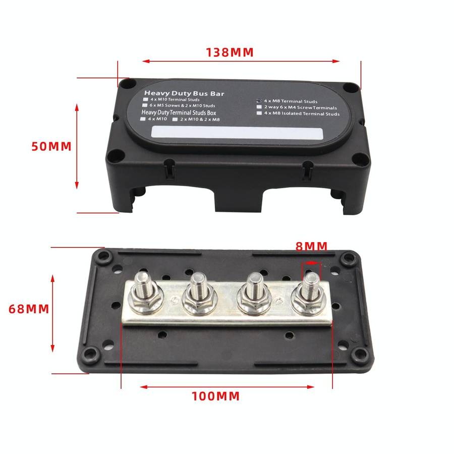 CP-3089-01 300A 48V 4-way M8 Terminal Busbar(Black)