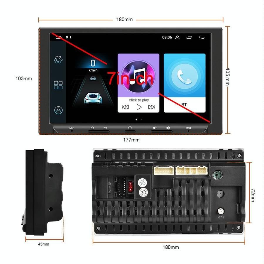 7 inch Carplay GPS Navigation Reverse Integrated Machine, Style: Standard+8 Light Camera(1+16G)