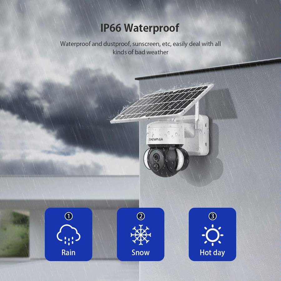 SHIWOJIA IP66 Waterproof 4G 3MP Solar Dome IP Camera, Two-way Audio & PIR Motion Detection & Nigh...