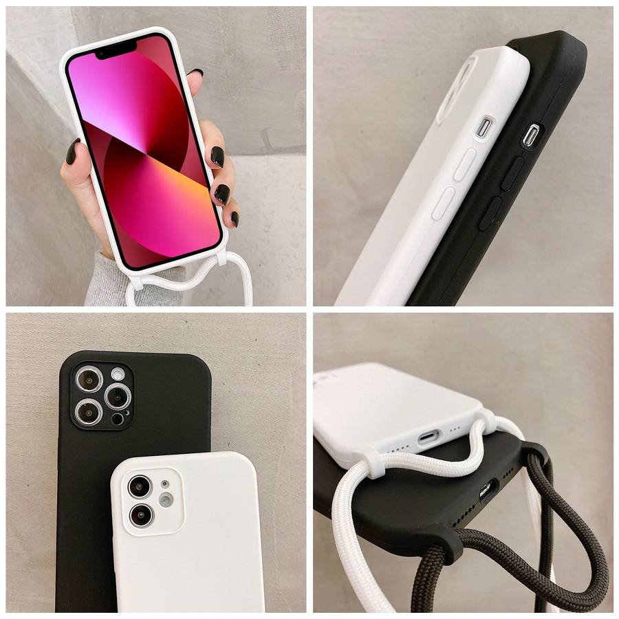 For iPhone 13 Crossbody Lanyard Liquid Silicone Case(Sand Pink)