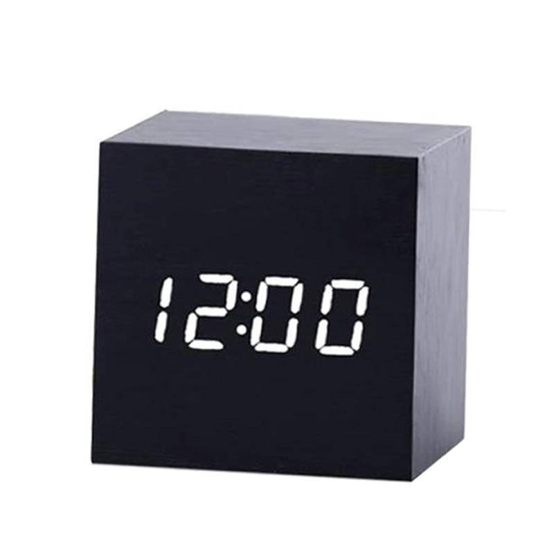 Multicolor Sounds Control Wooden Clock Modern Digital LED Desk Alarm Clock Thermometer Timer Blac...