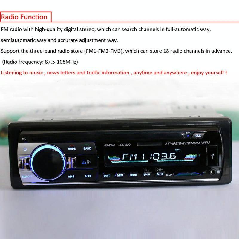 JSD-520 Car Stereo Radio MP3 Audio Player Support Bluetooth Hand-free Calling / FM / USB / SD, Or...