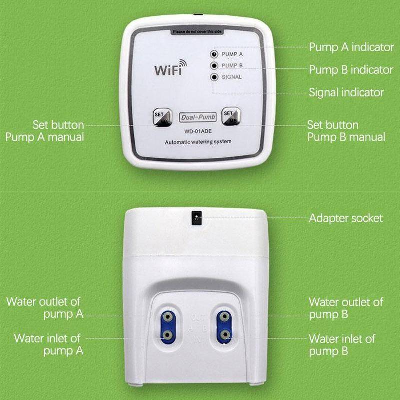 WD-01ADE WIFI Gardening Drip Irrigation Controller, Specification: Double Pump 20 Pots(UK Plug)