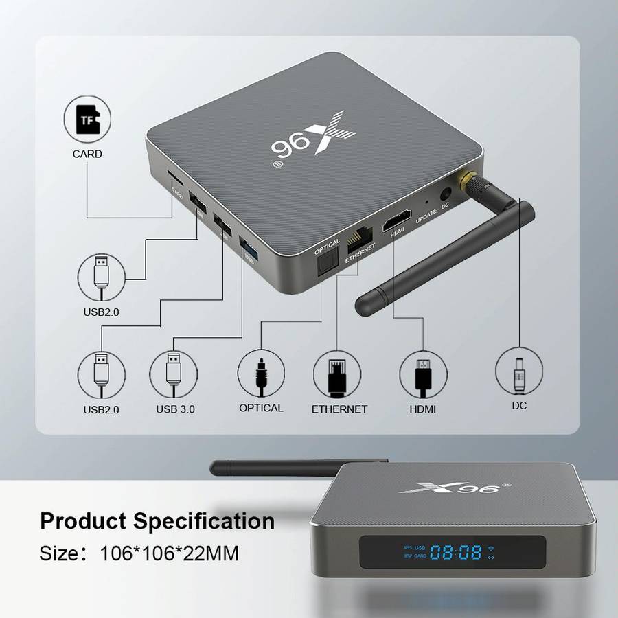 X96 X6 8K Smart TV BOX Android 11.0 Media Player, RK3566 Quad Core ARM Cortex A55, RAM: 8GB, ROM:...