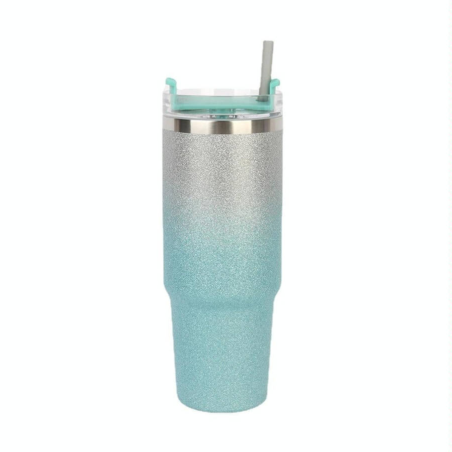 20oz Glitter Insulation Coffee Cup Double Layer Ice Cup Stainless Steel Car Cup With Straw(Green ...