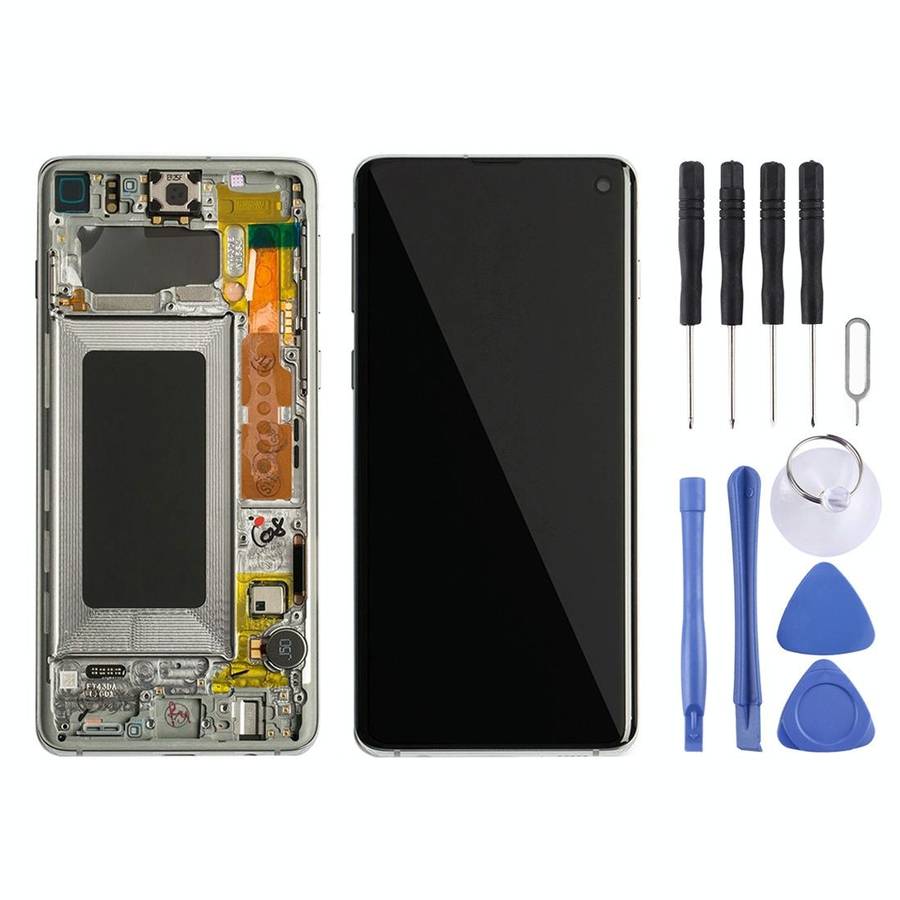 Original Super AMOLED LCD Screen for Galaxy S10 4G Digitizer Full Assembly with Frame (White)