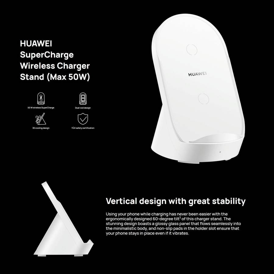 Original Huawei CP62R 50W Max Qi Standard Super Fast Charging Vertical Wireless Charger Stand wit...