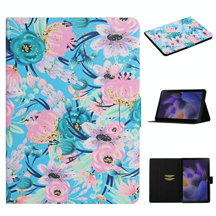 For Samsung Galaxy Tab A9 Flower Pattern Horizontal Flip PU Tablet Case with Sleep / Wake-up Func...
