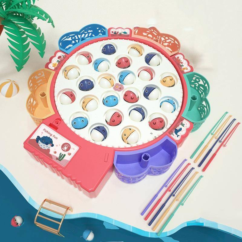 Magnetic Fishing Toy Children Educational Multifunctional Music Rotating Fishing Plate, Colour: P...