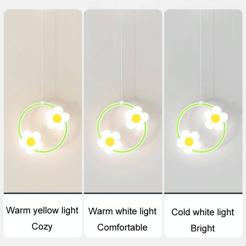 Children Room Bedside Warm Sunflower Chandelier, Color: Round Pink 3 Color Dimmer