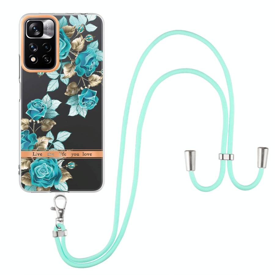 For Xiaomi Redmi Note 11 Pro / Redmi Note 11 Pro+ Flowers Series TPU Phone Case with Lanyard(Blue...