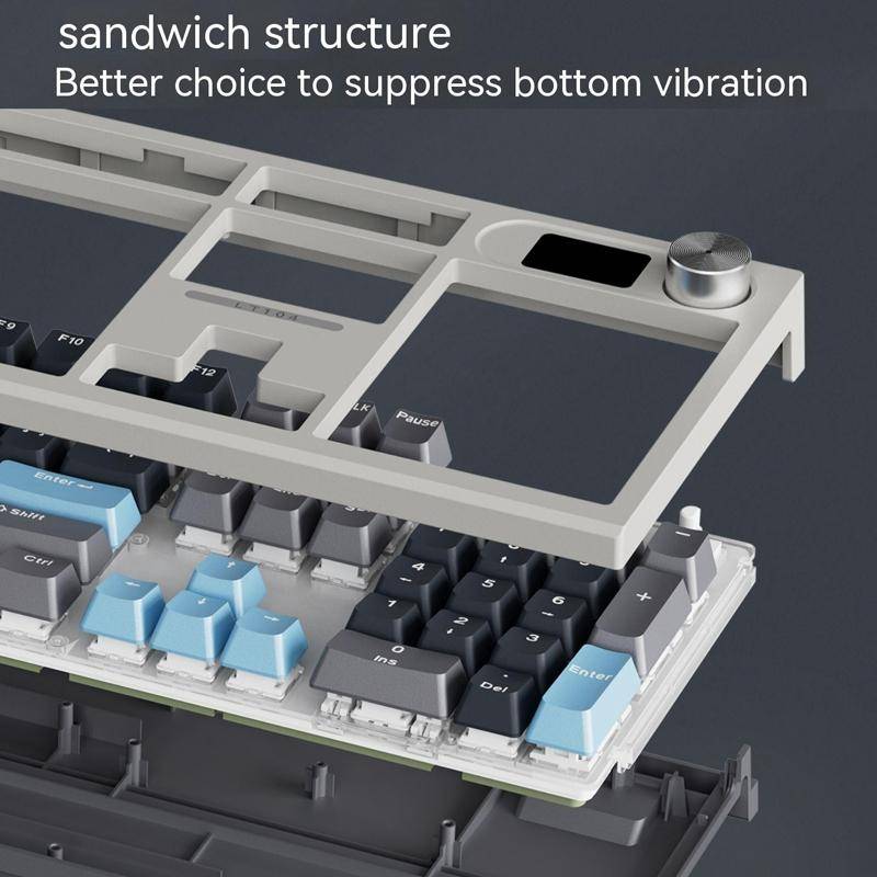 LANGTU LT104 Mechanical Keyboard Backlight Display Flexible DIY Keyboard, Style: Wireless Tri-mod...