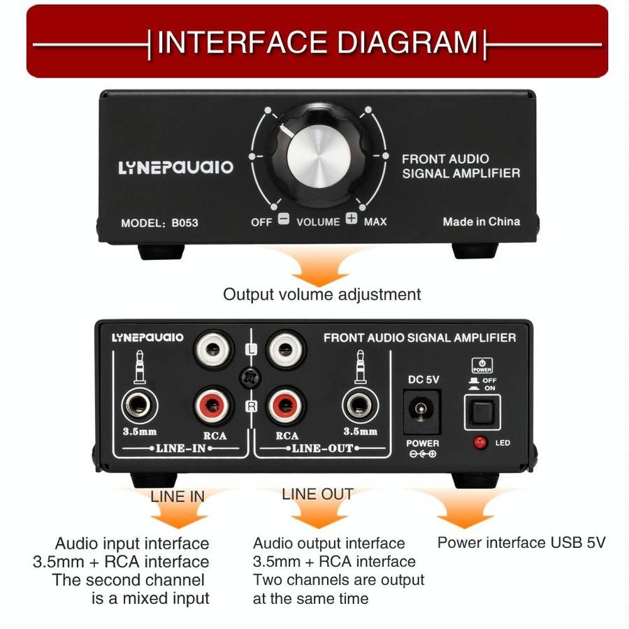B053 Front Stereo Sound Amplifier Headphone Speaker Amplifier Booster with Volume Adjustment, 2-W...