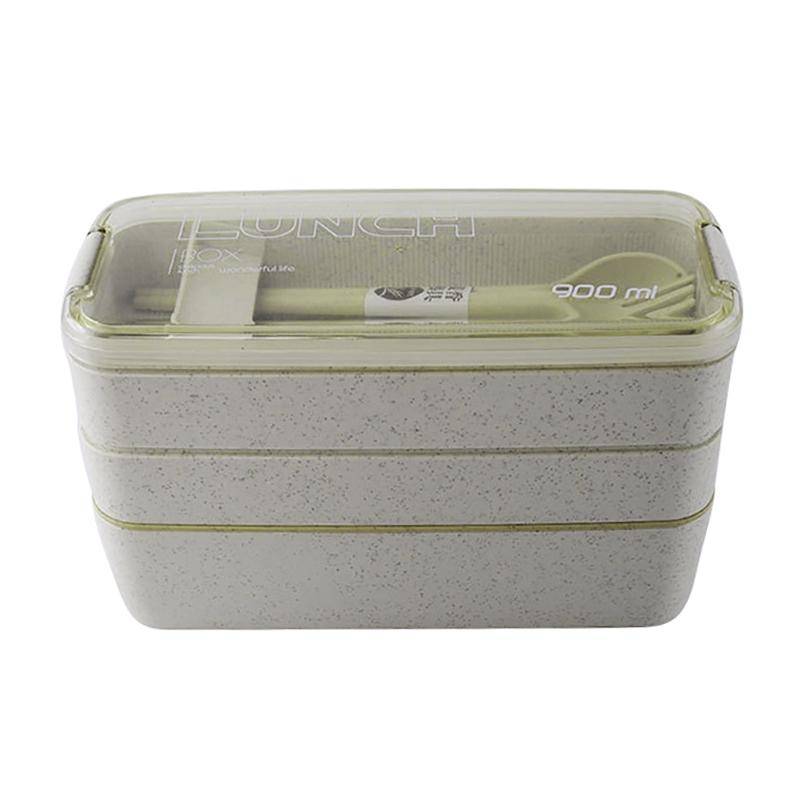 900ml 3 Layers Bento Box Lunch Box Food Container Wheat Straw Material Microwavable Dinnerware Lu...