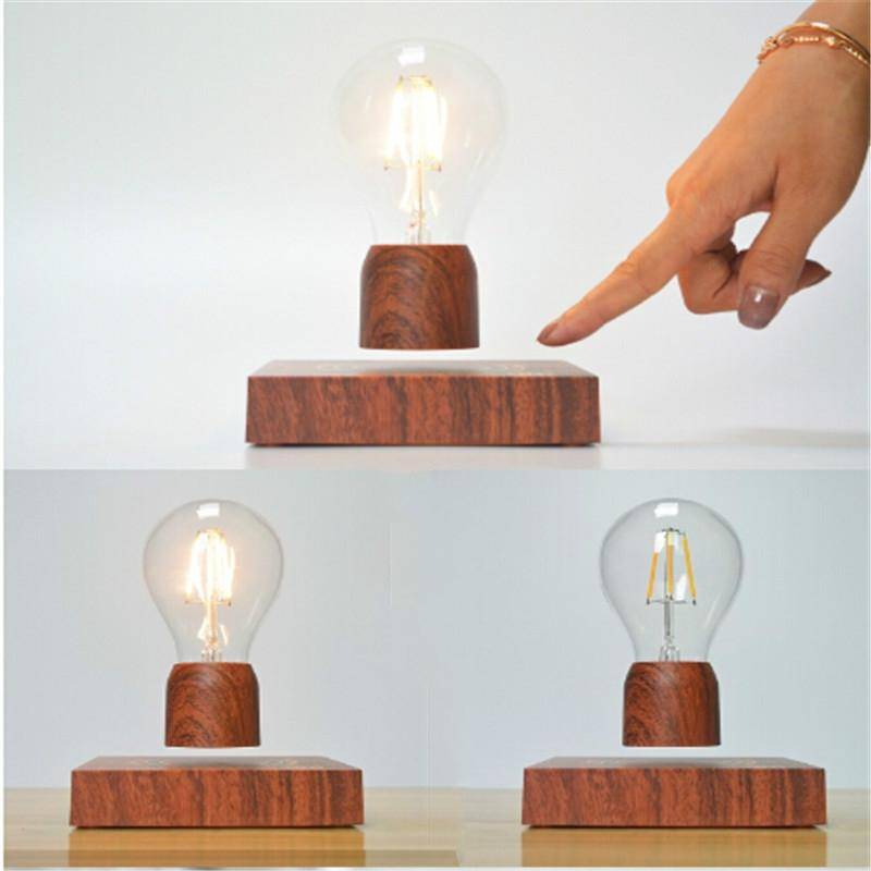 Retro Magnetic Floating Bulb Wood Color Substrate LED Home Decoration Lamp