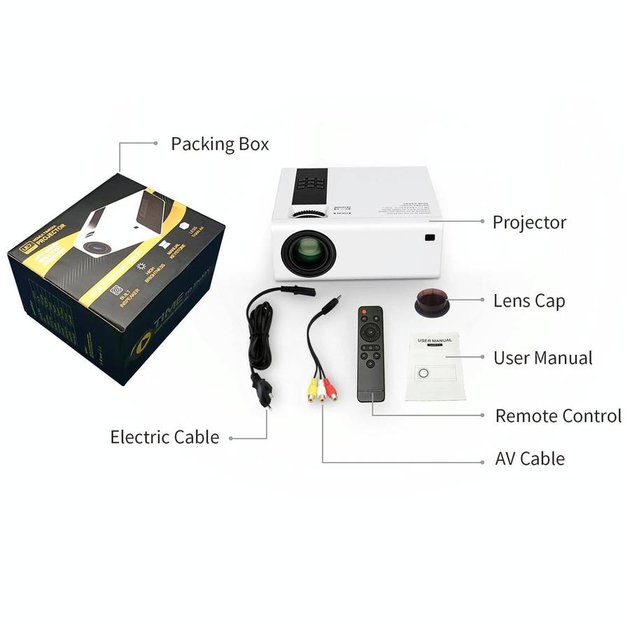 Y6 190ANSI 1024x600P LED Projector Support Screen Mirroring, AU Plug(White)