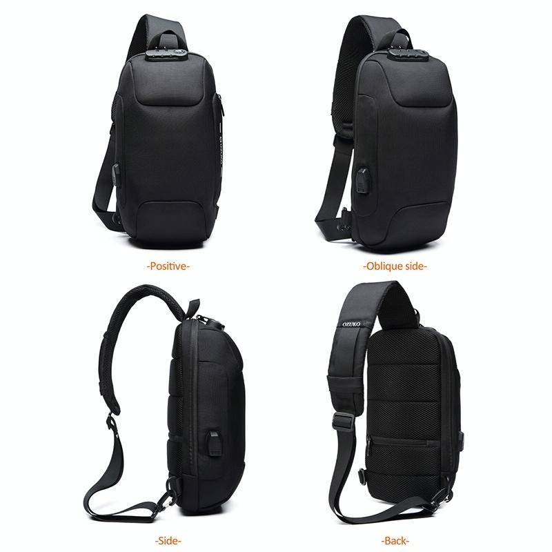 OZUKO 9223 Anti-theft Men Chest Bag Waterproof Crossbody Bag with External USB Charging Port, Sty...