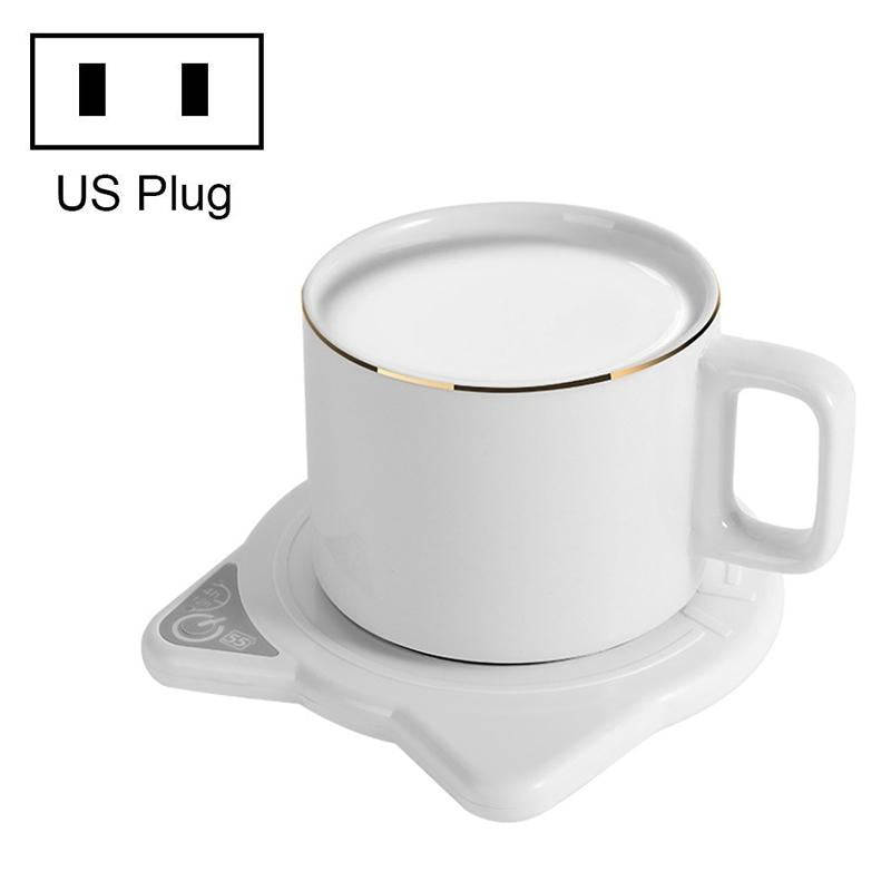 Automatic Heating Warm Coaster Hot Milk Coffee Cup Timed Thermos Cup Mat, US Plug(White)