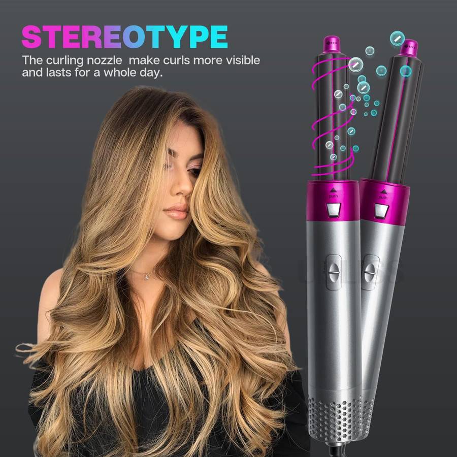5-in-1 Hot-air Comb Automatic Straightening Dual-purpose Hair Dryer Black(EU Plug)