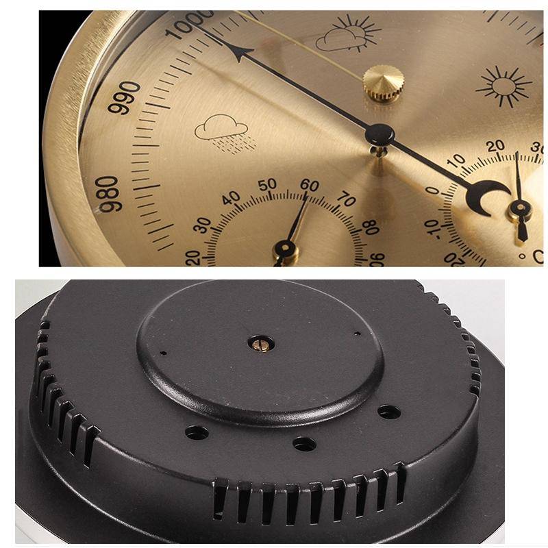 THB9392 Wall Hanging Household Weather Station Barometer Thermometer Hygrometer, 128mm (Gold)