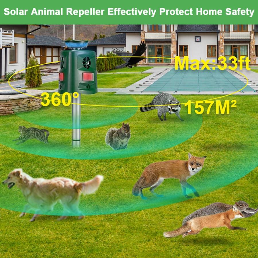 SK698 Solar Powered Animal Repeller 360 Degree Strobe Light Bird Repeller Ultrasonic Rat Repeller...