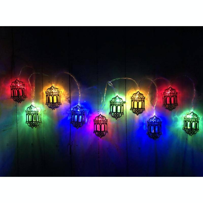 1.65m 10 LEDs Eid Al-Fitr Festival Iron Art String Lights Ramadan LED Decoration Pendant(White Li...