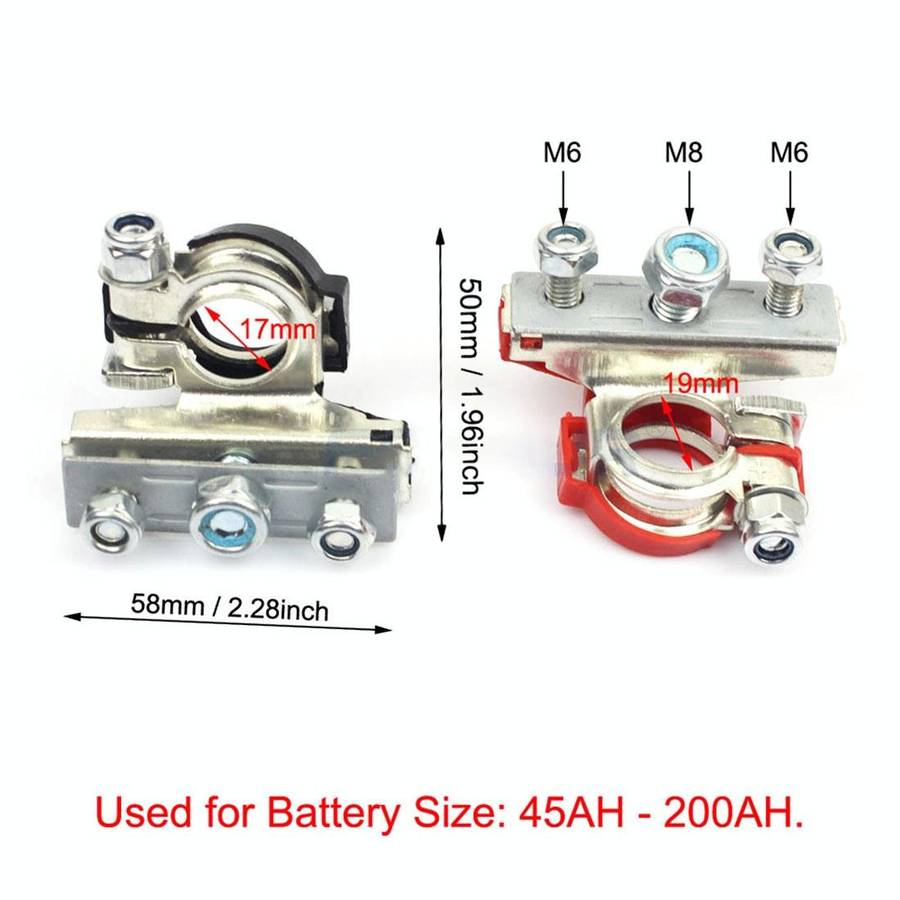 FOXSUR 1 Pair Car Automotive Battery Wire Cable Terminals Clamp Connectors Kit